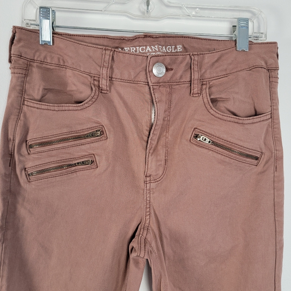 American Eagle Distressed Jeans Zipper Pockets Hi-Rise Jegging Super Stretch 10 - Picture 3 of 11